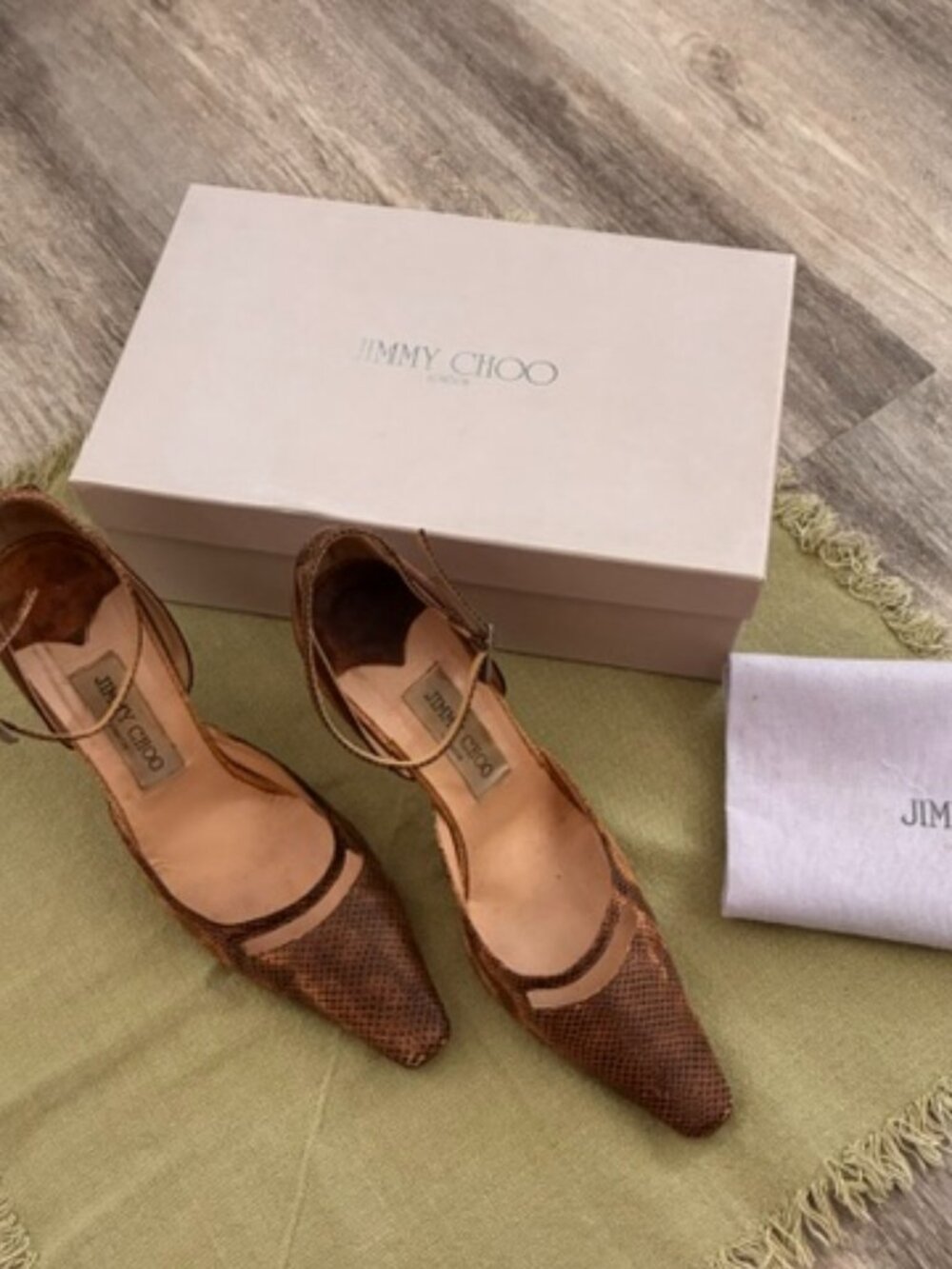 Jimmy Choo Snakeskin Peep Toe Heels - Size 7.5 - RARE FIND